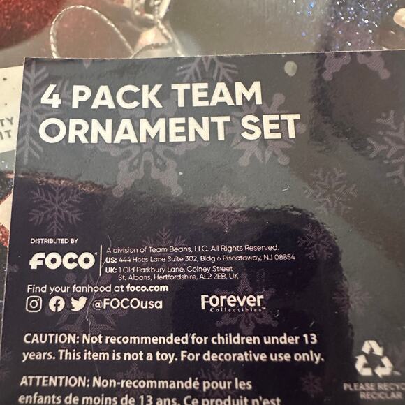 NCA Varsity Spirit 4 pack team ornament set FOCO red blue glitter silver cheer - Picture 6 of 8